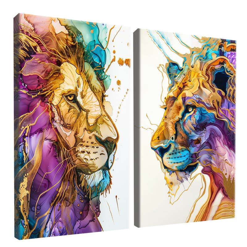 2 Pieces Watercolor Lions Canvas V1483