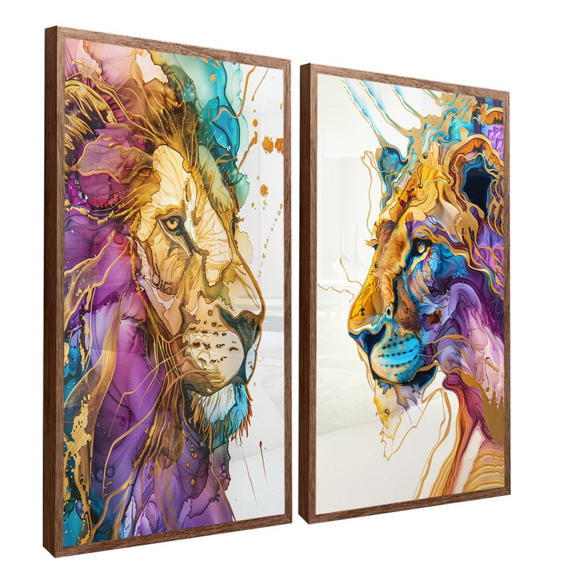 2 Pieces Watercolor Lions Canvas V1483