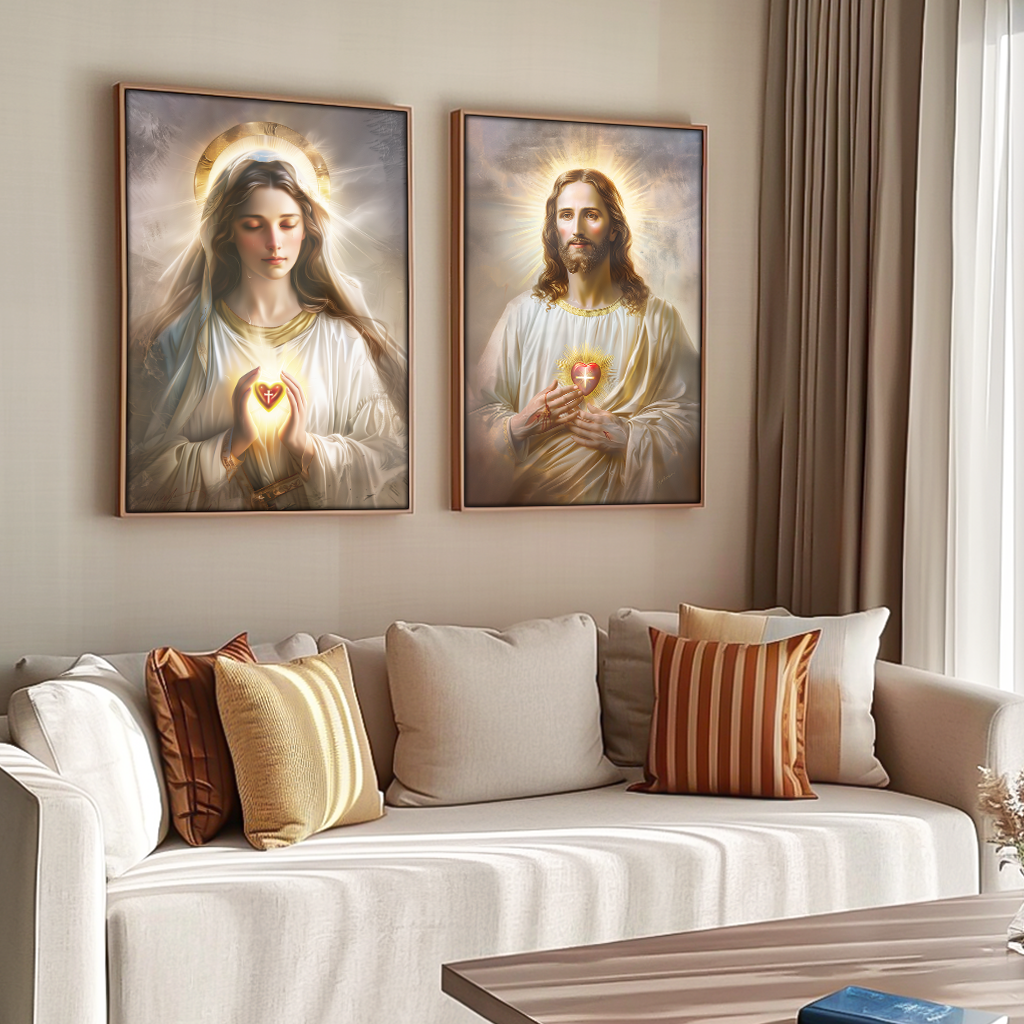 2 Pieces Sacred Heart of Jesus and Mary V1486 Canvas