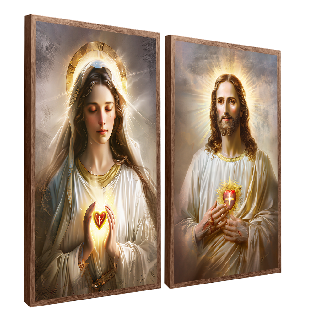 2 Pieces Sacred Heart of Jesus and Mary V1486 Canvas