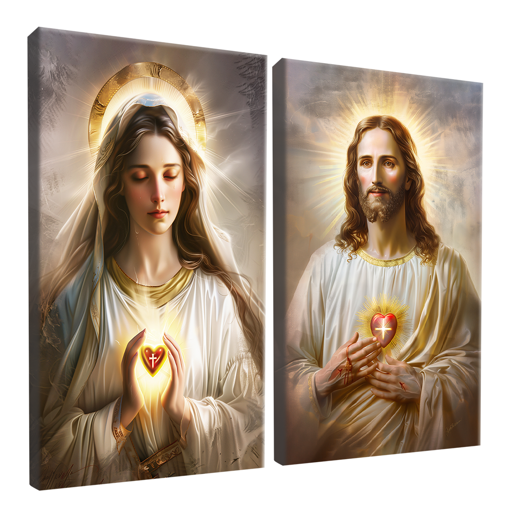 2 Pieces Sacred Heart of Jesus and Mary V1486 Canvas