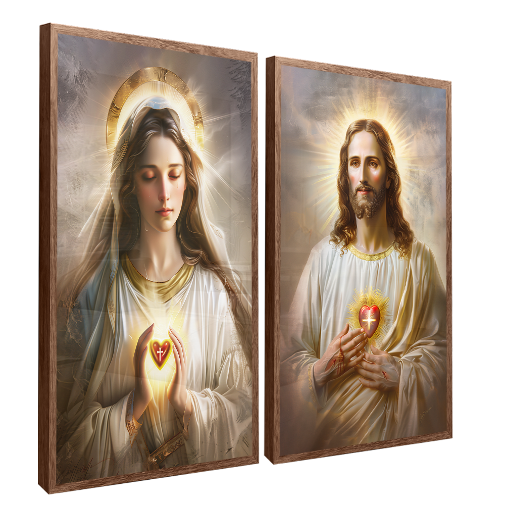 2 Pieces Sacred Heart of Jesus and Mary V1486 Canvas