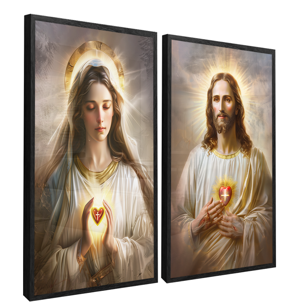 2 Pieces Sacred Heart of Jesus and Mary V1486 Canvas