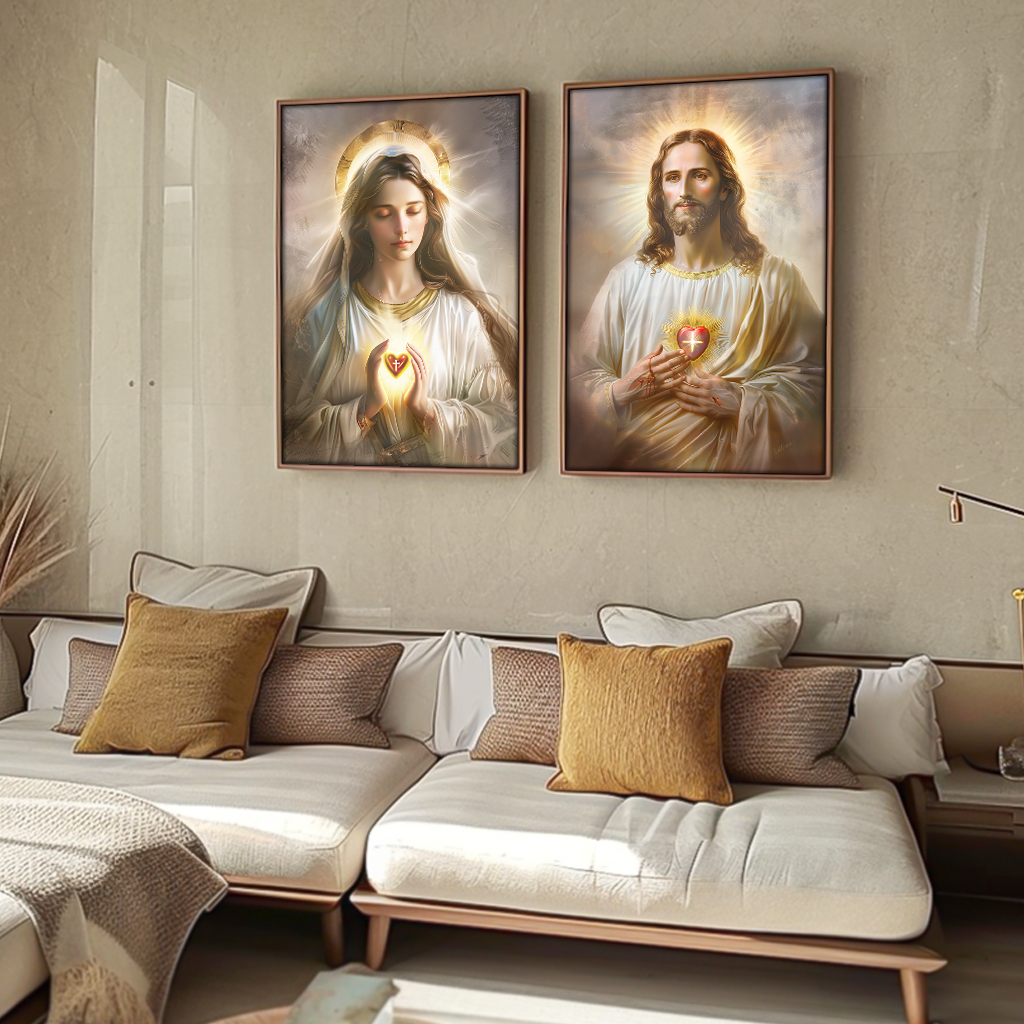 2 Pieces Sacred Heart of Jesus and Mary V1486 Canvas