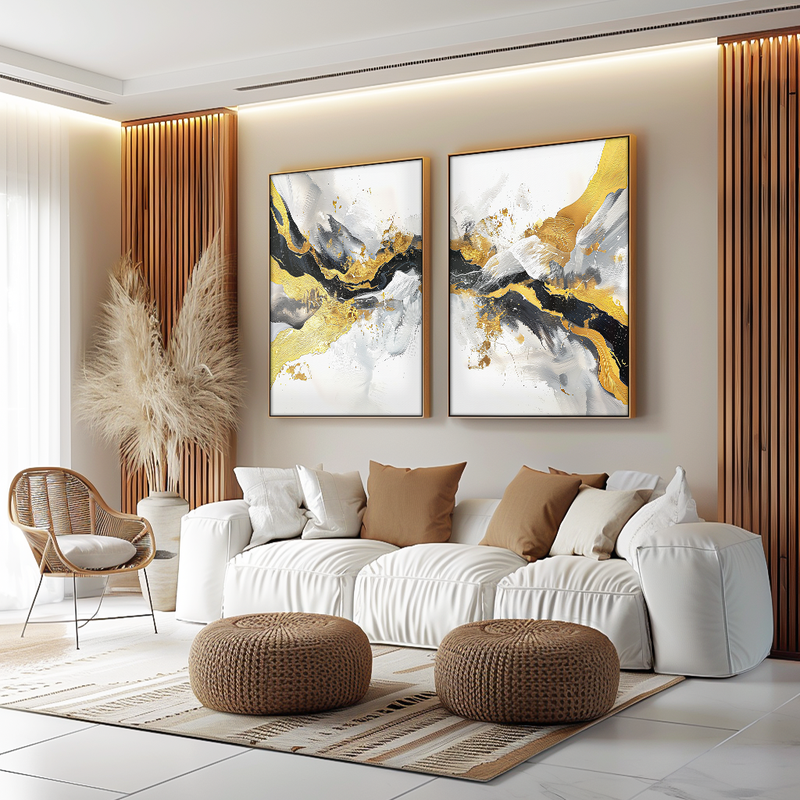 2 Pieces White Marble Canvas V1503