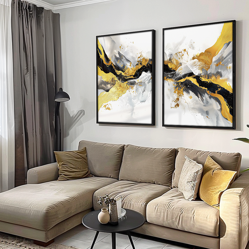 2 Pieces White Marble Canvas V1503