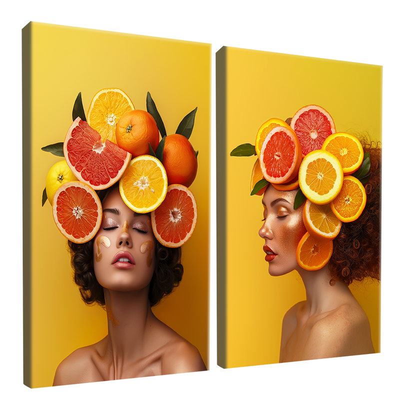 2 Pieces Woman And Fruit Canvas V1485