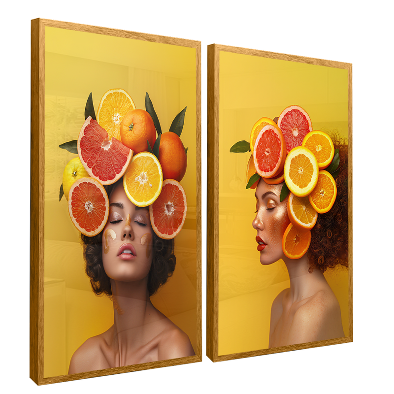 2 Pieces Woman And Fruit Canvas V1485