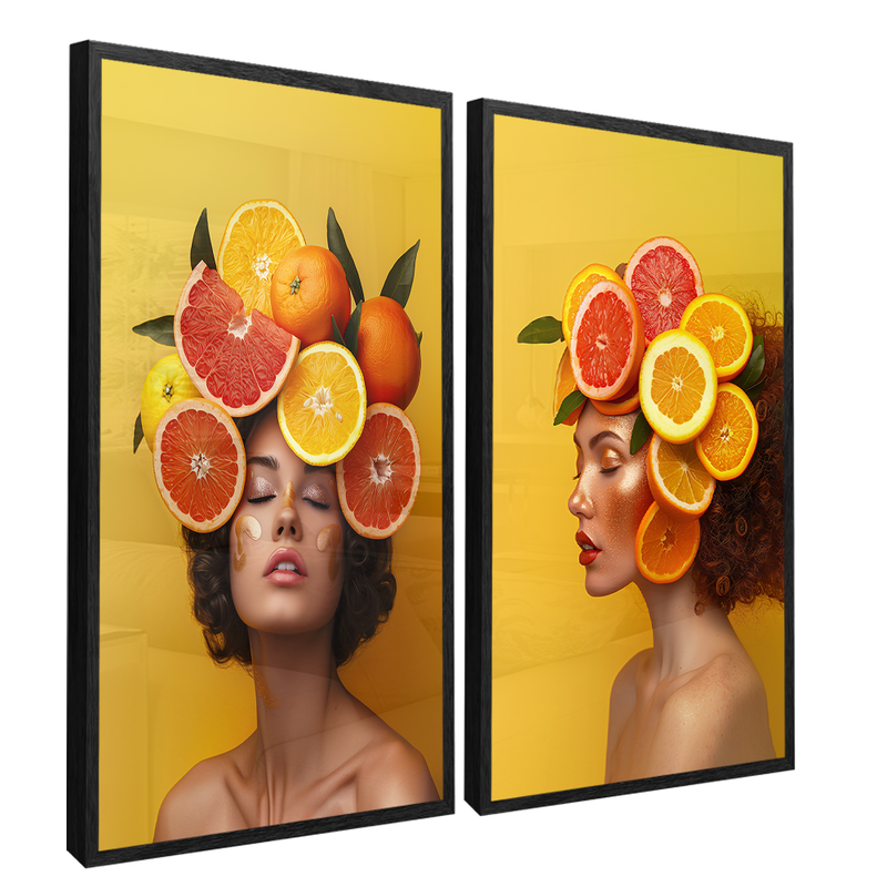 2 Pieces Woman And Fruit Canvas V1485