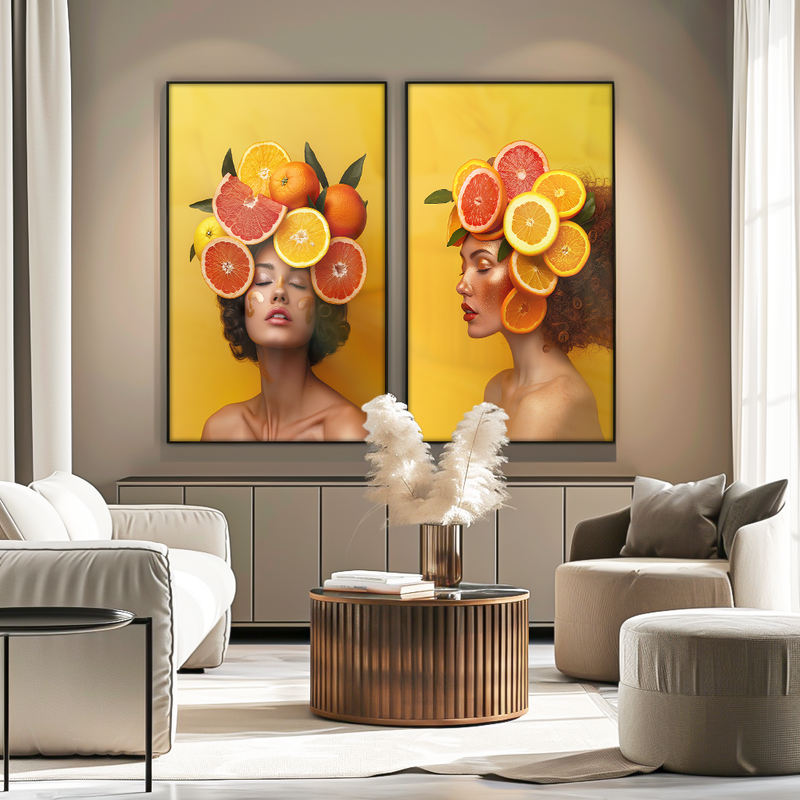 2 Pieces Woman And Fruit Canvas V1485