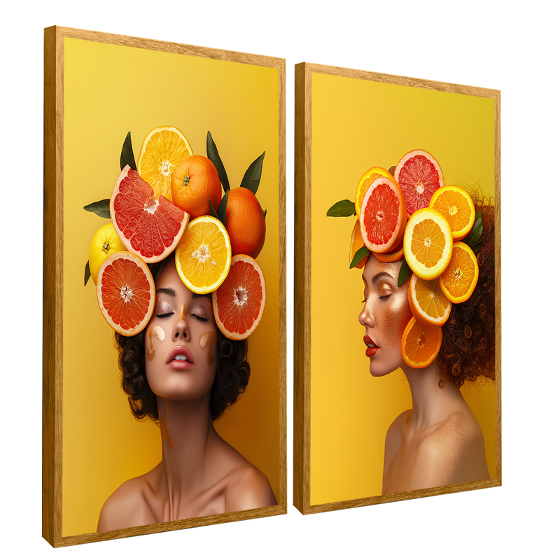 2 Pieces Woman And Fruit Canvas V1485