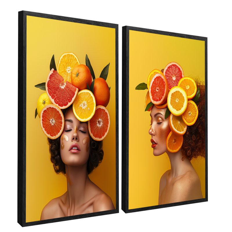 2 Pieces Woman And Fruit Canvas V1485