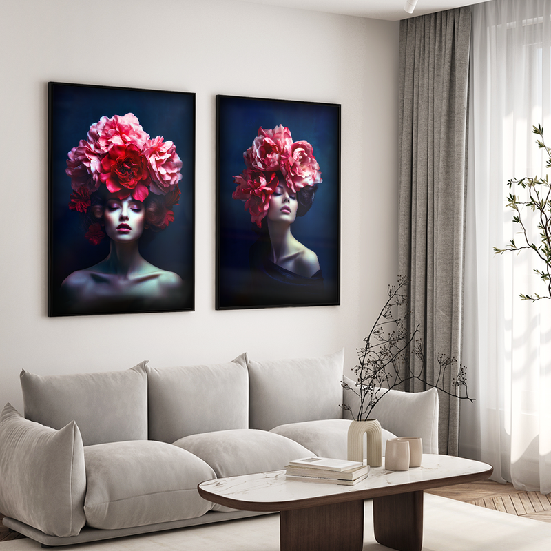 2 Pieces Women And Florals Canvas V1472