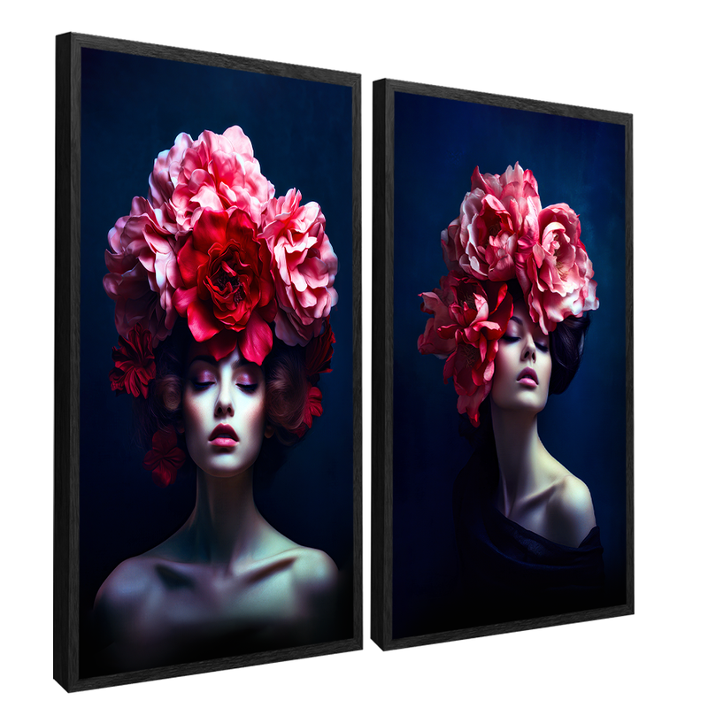 2 Pieces Women And Florals Canvas V1472