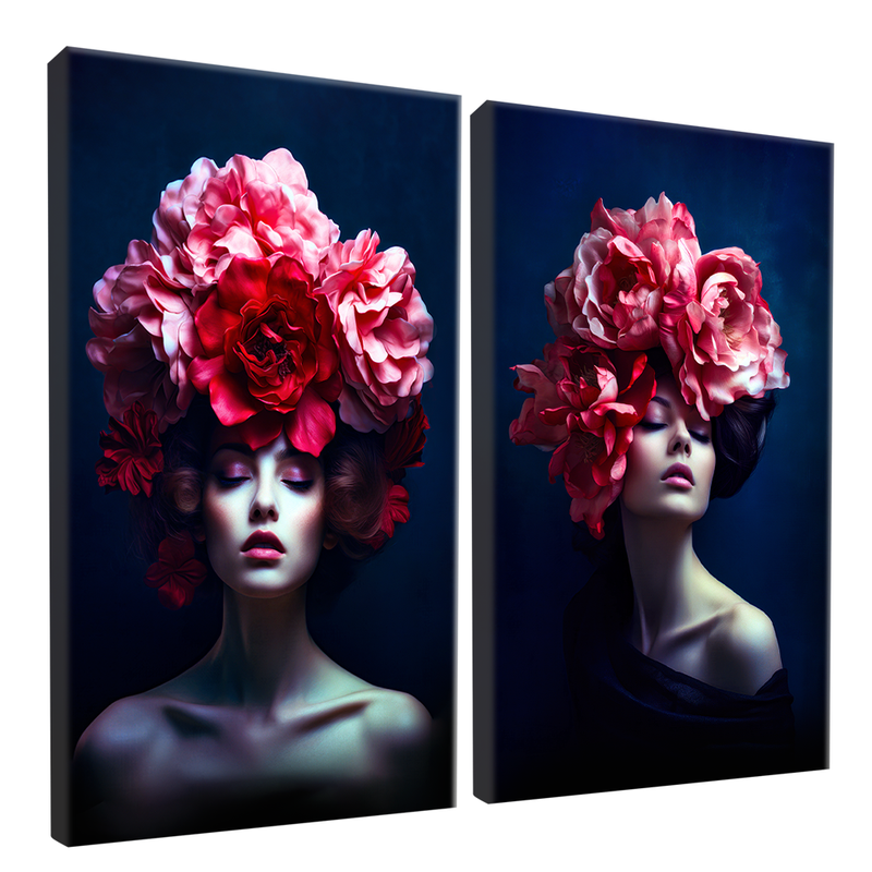 2 Pieces Women And Florals Canvas V1472