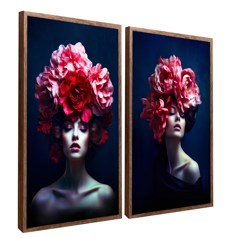 2 Pieces Women And Florals Canvas V1472