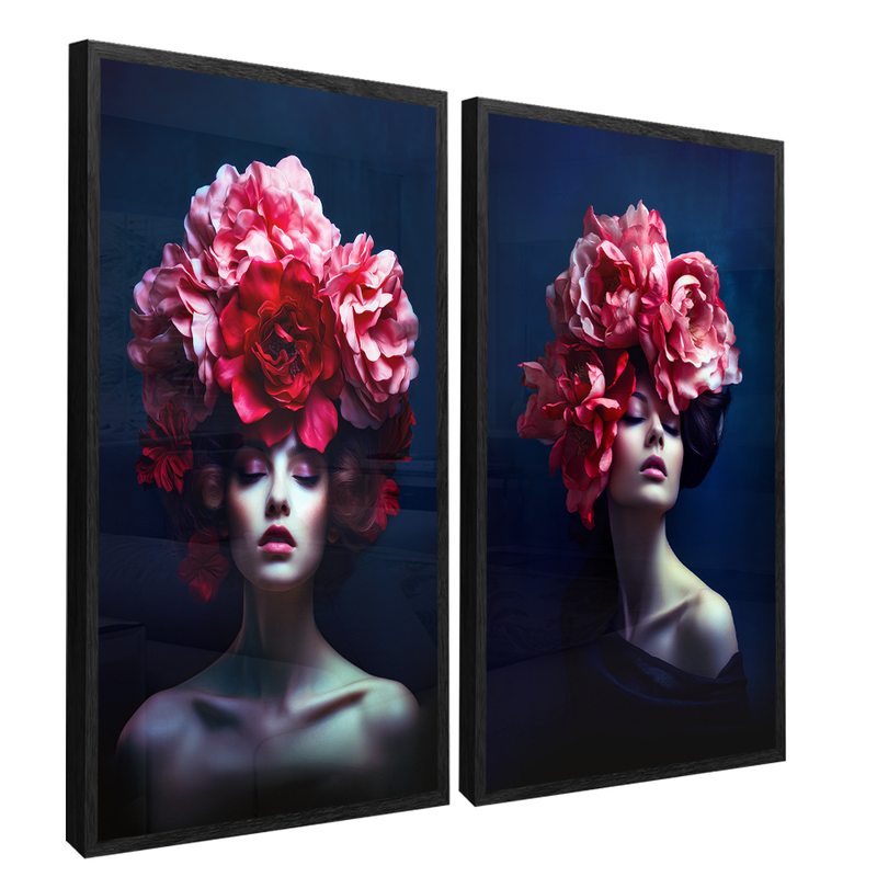 2 Pieces Women And Florals Canvas V1472