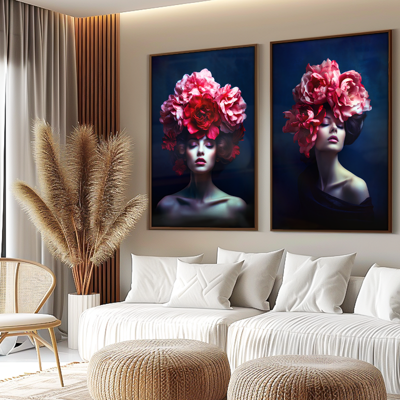 2 Pieces Women And Florals Canvas V1472