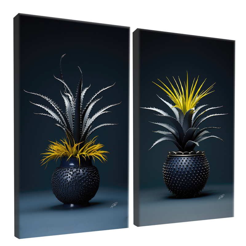 2 Pieces Dark Bottom Succulents Canvas V1416