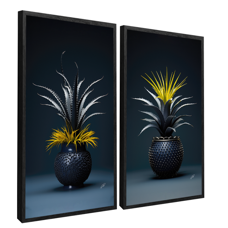 2 Pieces Dark Bottom Succulents Canvas V1416