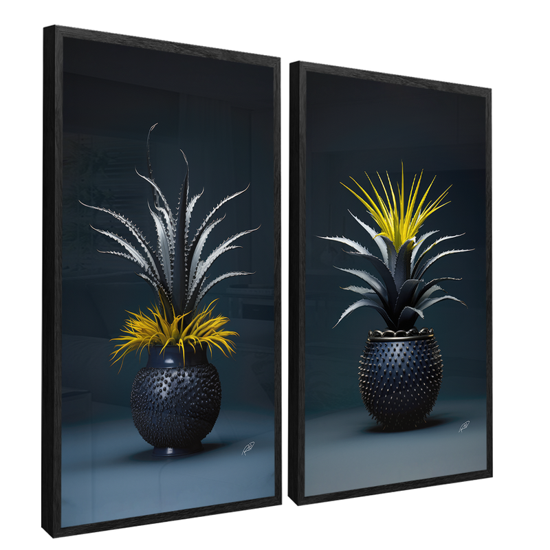 2 Pieces Dark Bottom Succulents Canvas V1416