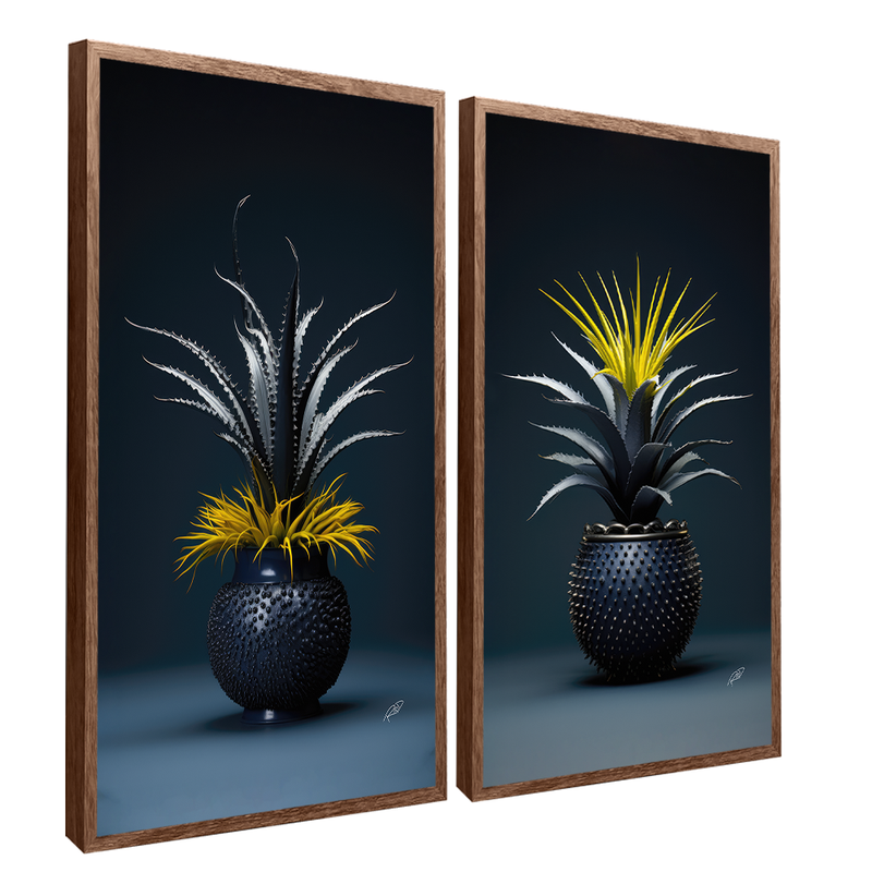 2 Pieces Dark Bottom Succulents Canvas V1416