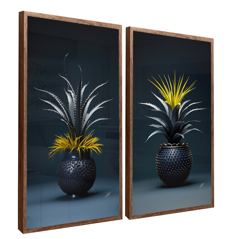 2 Pieces Dark Bottom Succulents Canvas V1416