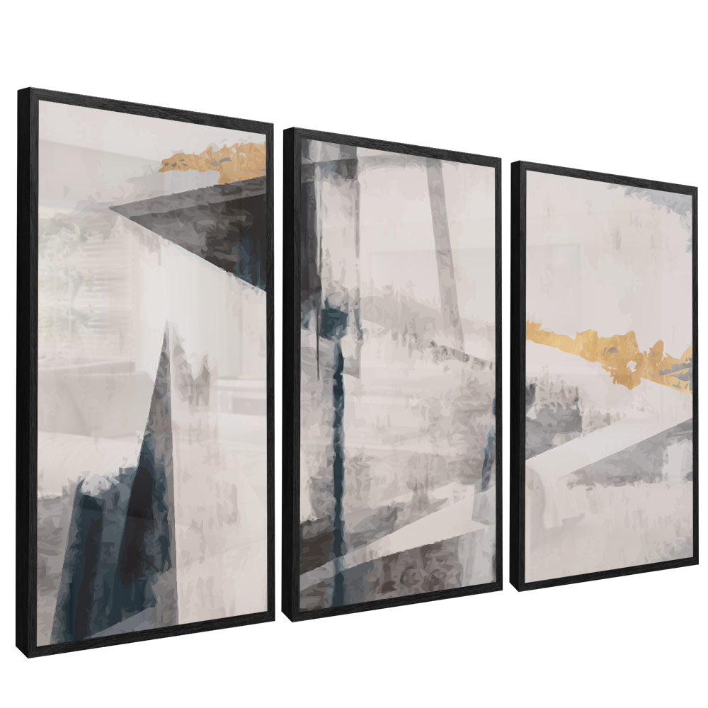 3-Piece Clean White Luxury Abstract v833 Canvas