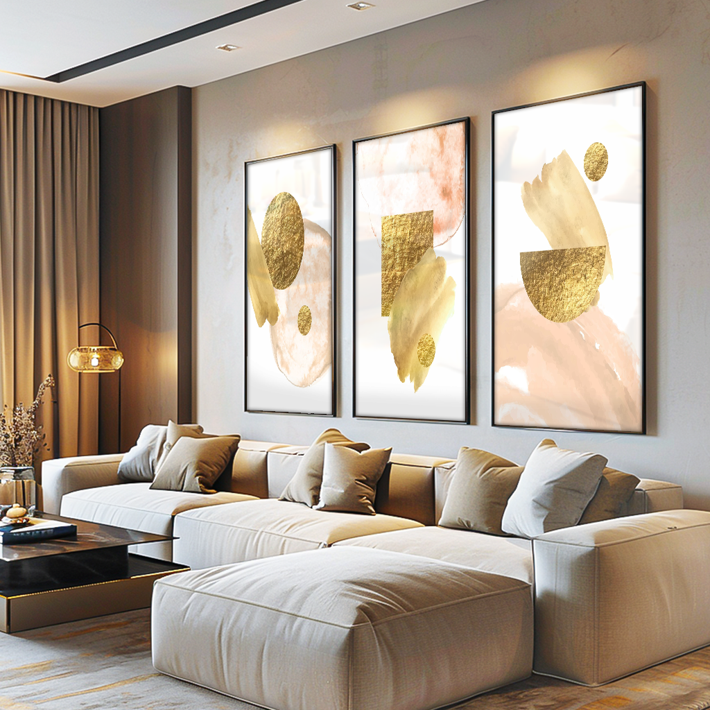 3-Piece Gold Abstract v1419 Canvas