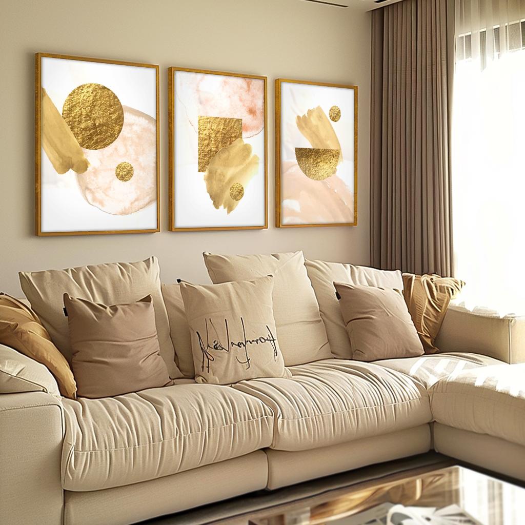 3-Piece Gold Abstract v1419 Canvas