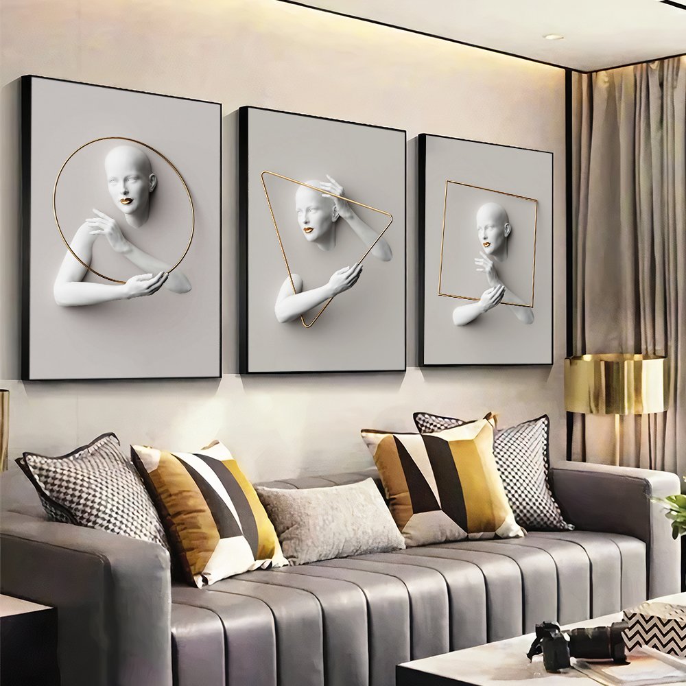 3-Piece Luxury 3D Shapes Women Canvas