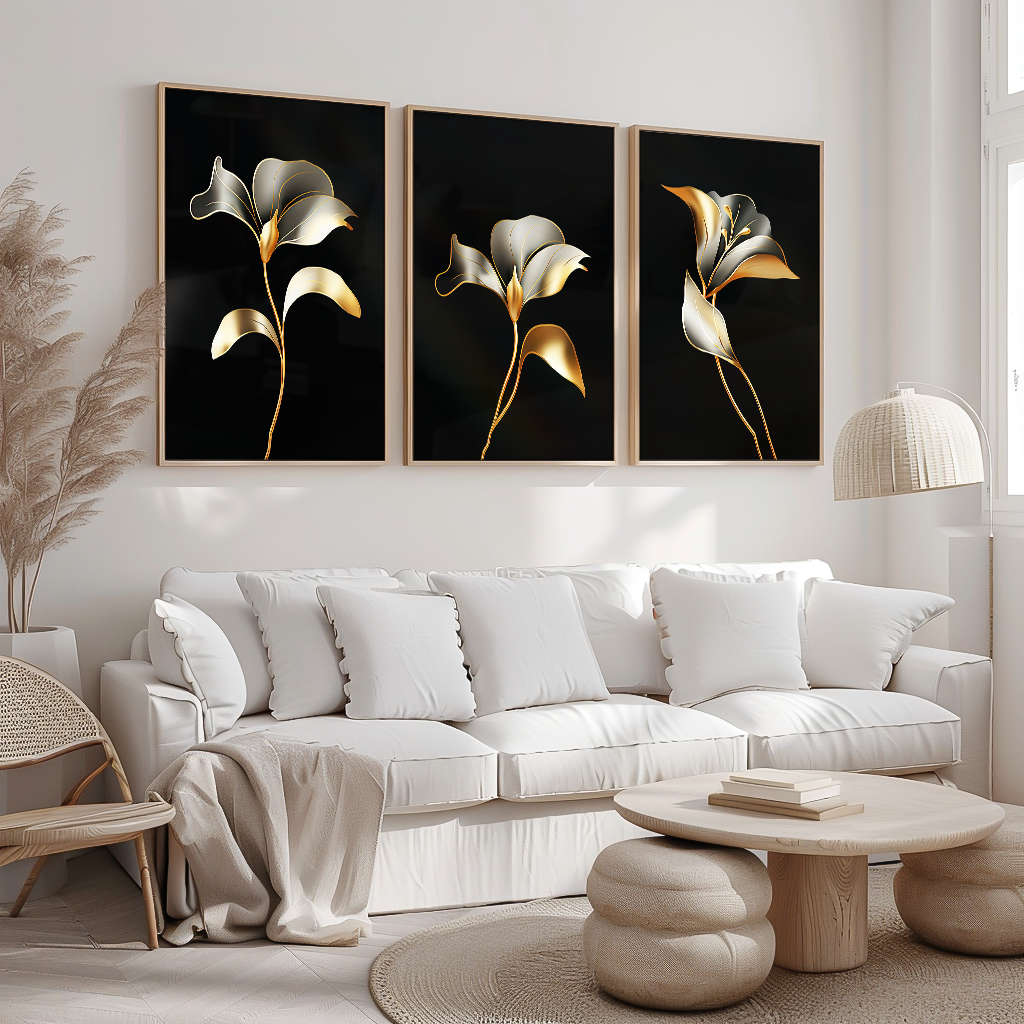 3-Piece Minimalist Floral v1458 Canvas