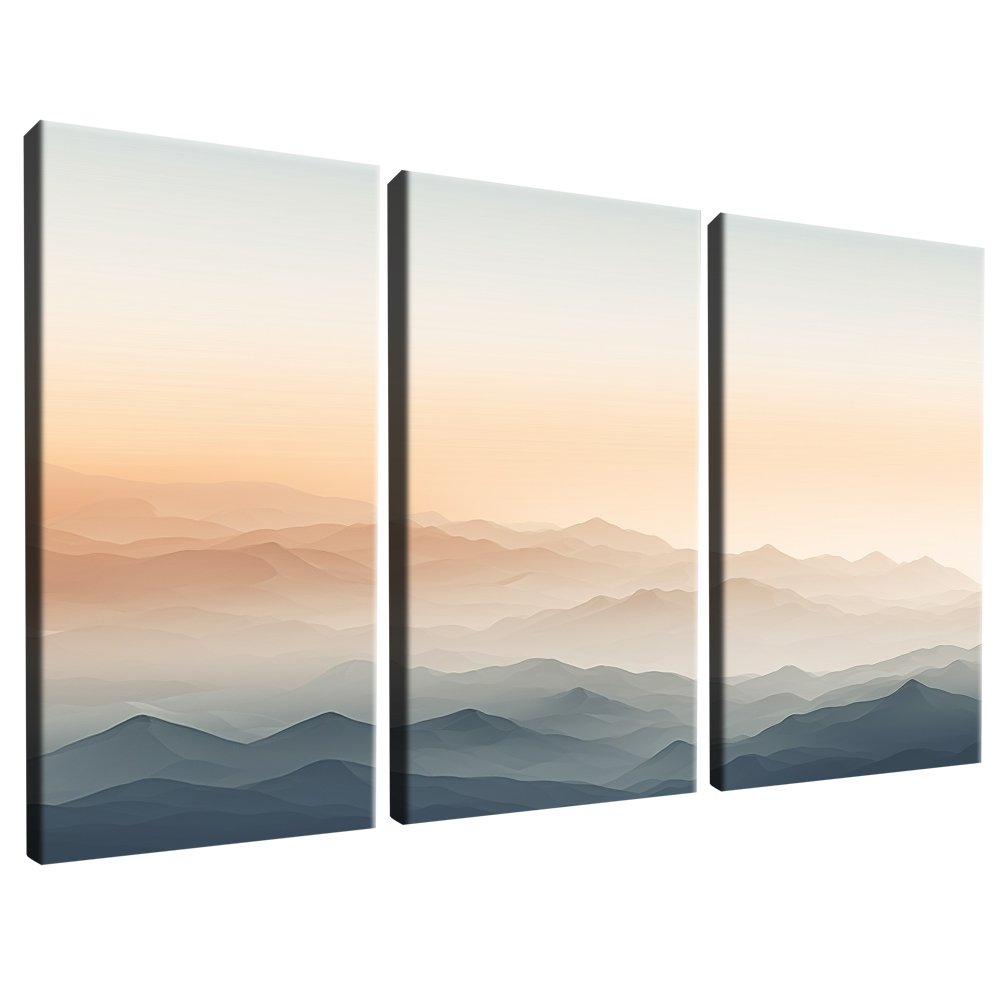 3-Piece Minimalist Neutral Color Mountains Canvas