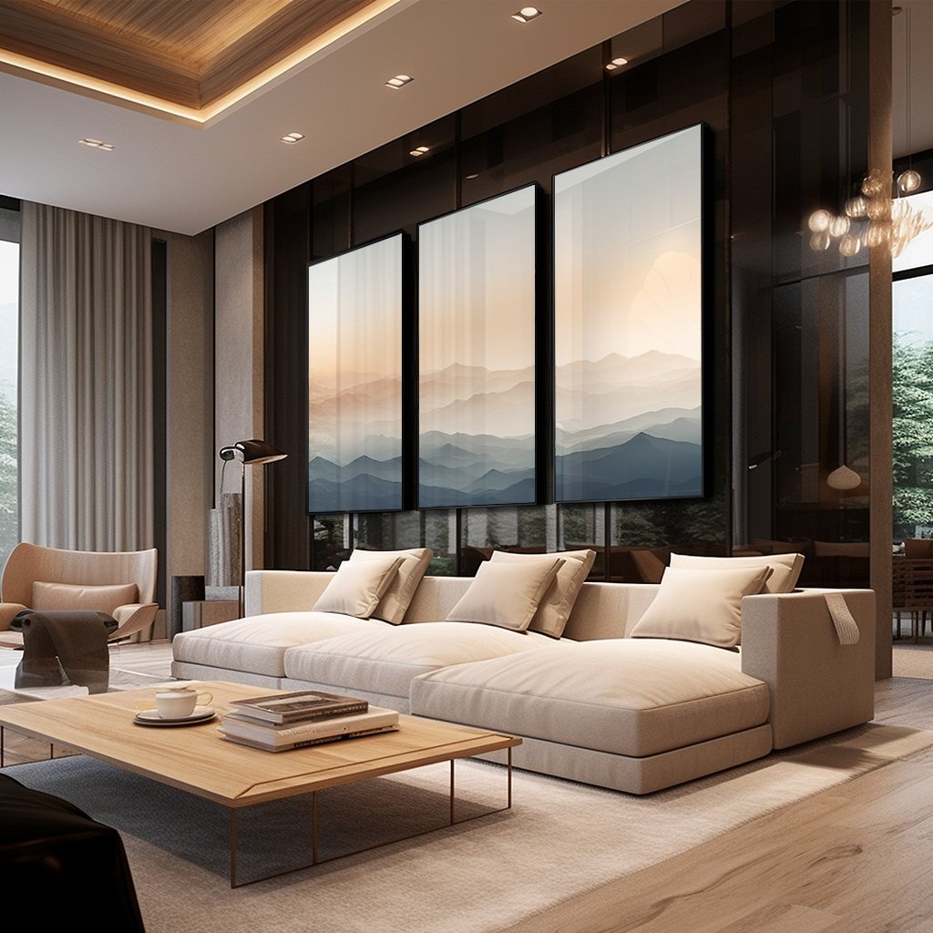 3-Piece Minimalist Neutral Color Mountains Canvas