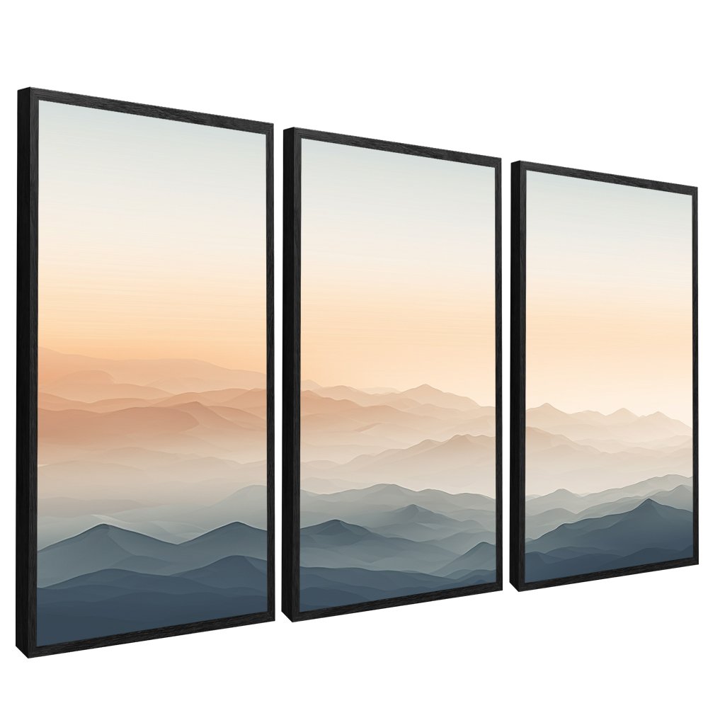 3-Piece Minimalist Neutral Color Mountains Canvas