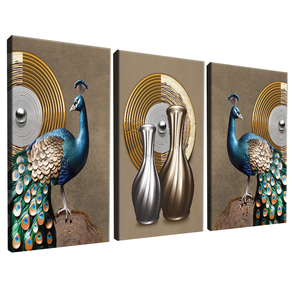 3-Piece Peacock Shapes v77 Canvas