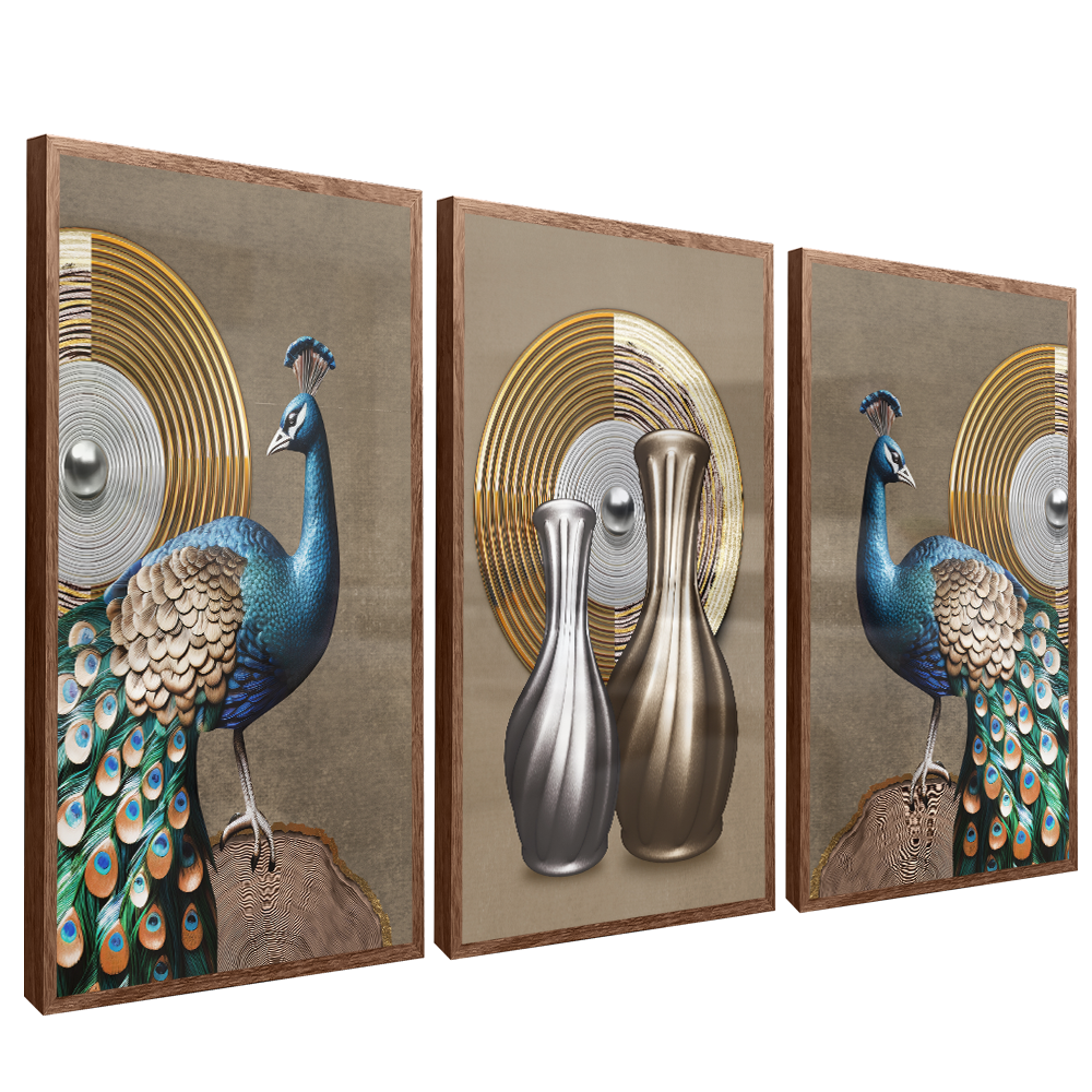 3-Piece Peacock Shapes v77 Canvas