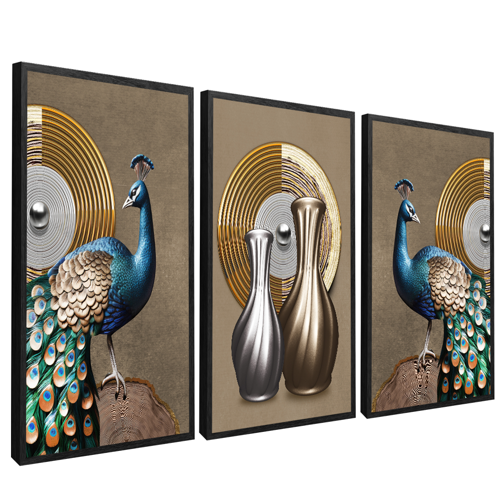 3-Piece Peacock Shapes v77 Canvas