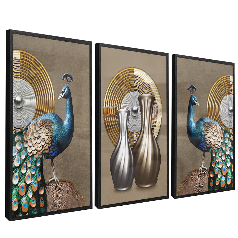 3-Piece Peacock Shapes v77 Canvas