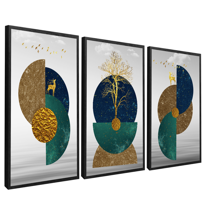 3 Abstract Pieces Geometric Shapes V17 Canvas