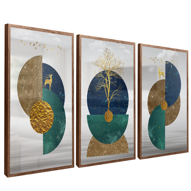 3 Abstract Pieces Geometric Shapes V17 Canvas