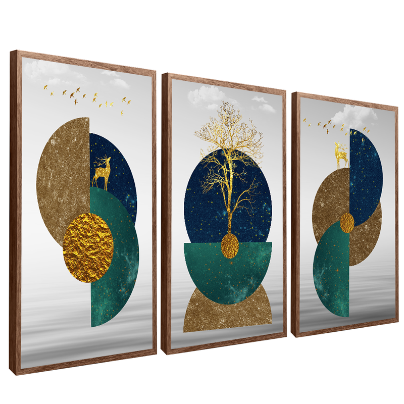 3 Abstract Pieces Geometric Shapes V17 Canvas