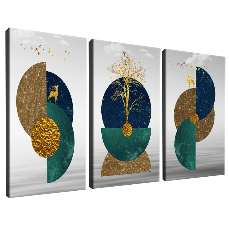 3 Abstract Pieces Geometric Shapes V17 Canvas