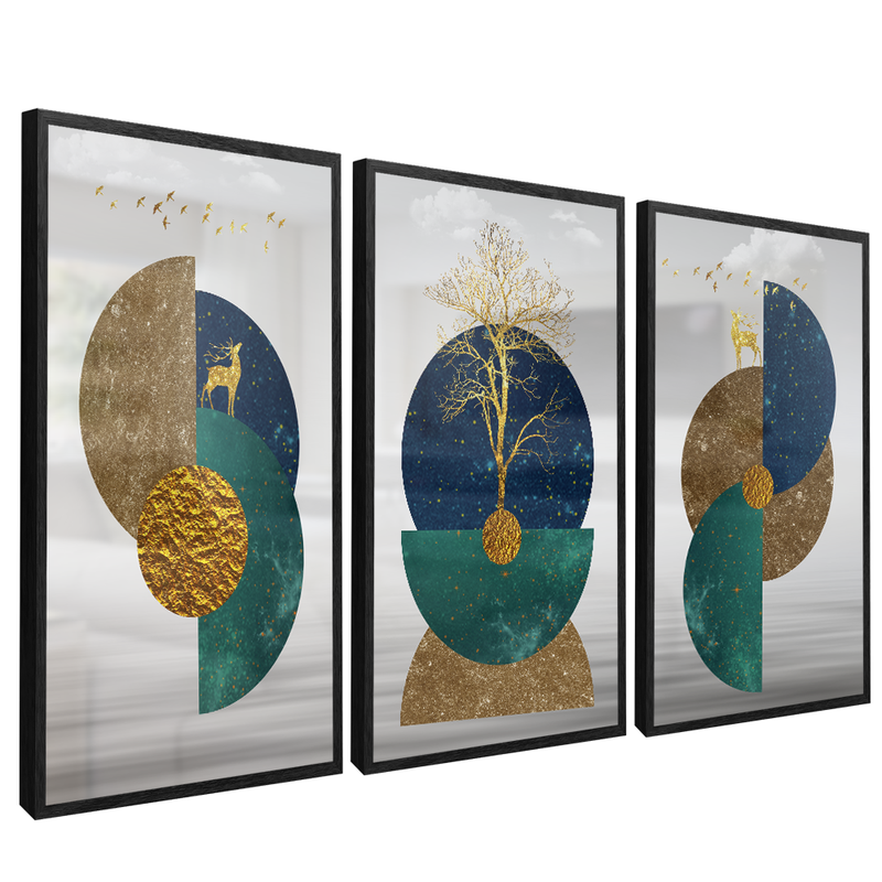 3 Abstract Pieces Geometric Shapes V17 Canvas