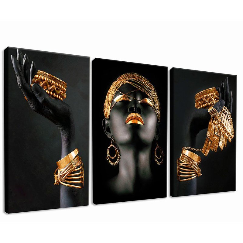 3 Black Pieces Gold Canvas