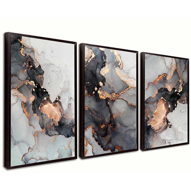 3 Pieces Abstract Black Abstract Canvas