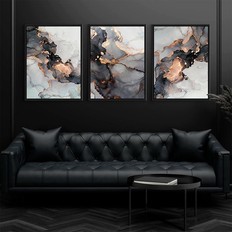 3 Pieces Abstract Black Abstract Canvas