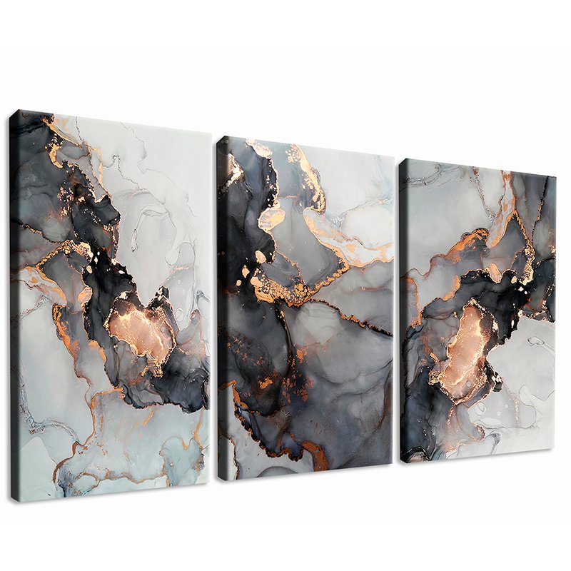 3 Pieces Abstract Black Abstract Canvas