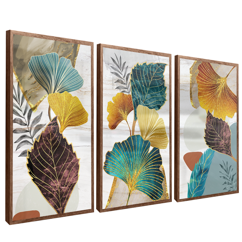 3 Pieces Abstract Colors Foliage V811 Canvas