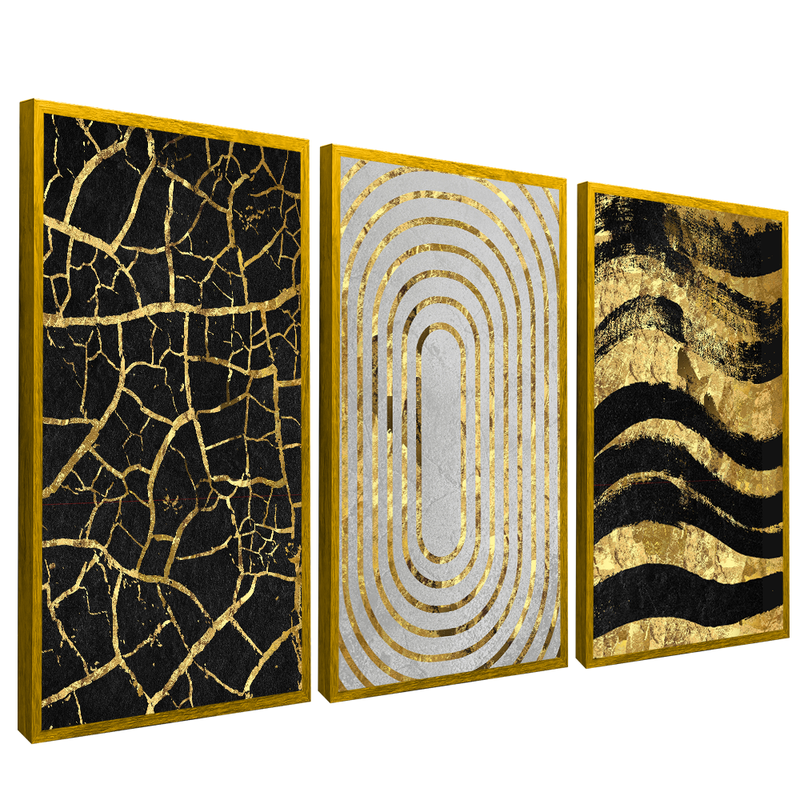 3 Pieces Abstract Luxury Shapes V77 Canvas